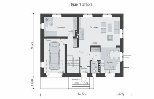 Одноэтажный дом с мансардой, подвалом, гаражом и балконом